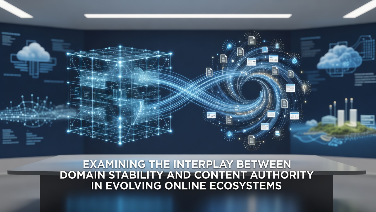 Diagram illustrating connections between stable domain histories and layered content authority indicators in dynamic web environments